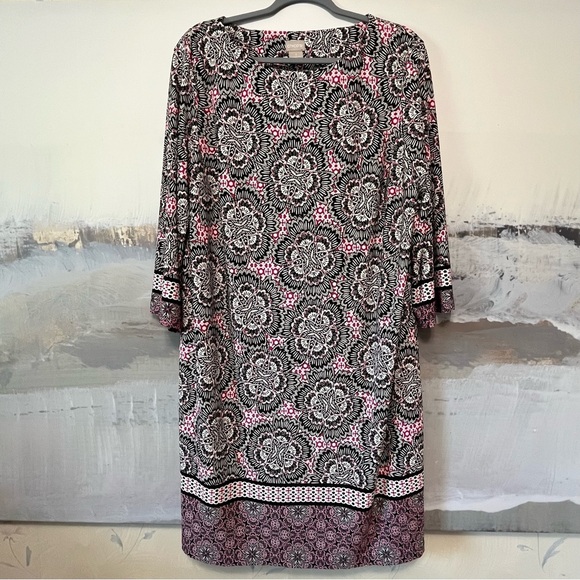 CHICO'S Shift Dress 3 Womens US 16/18 BOHO Paisley Indie‎ Abstract Purple Black - Picture 1 of 12